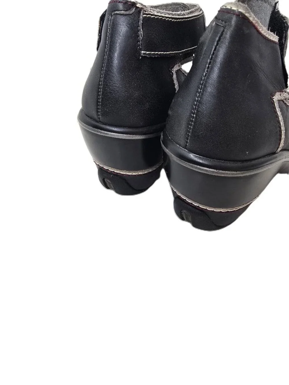 Jambu Black Leather Mary Jane GIrly Ankle Strap Comfy Wedge Shoes Women Size 8